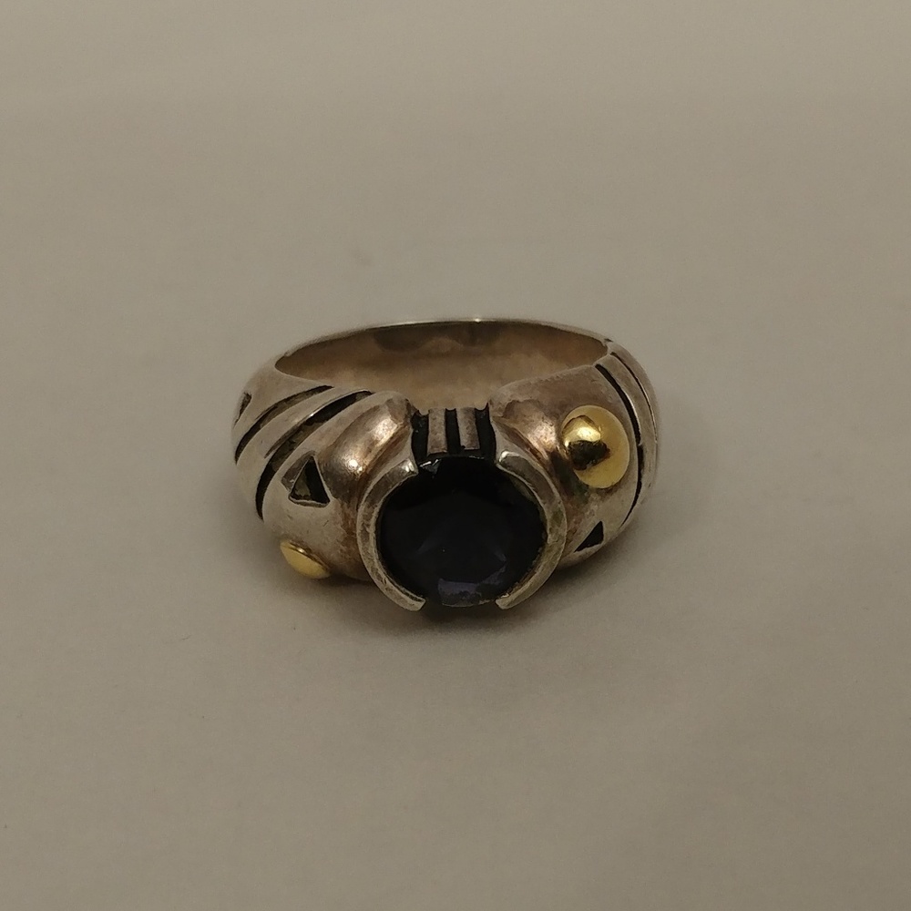 Sterling Silver 18K Black Stone Ring Size 7.5